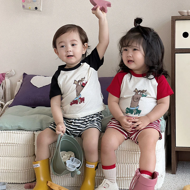 婴幼儿小狗T恤条纹套装YZ82161