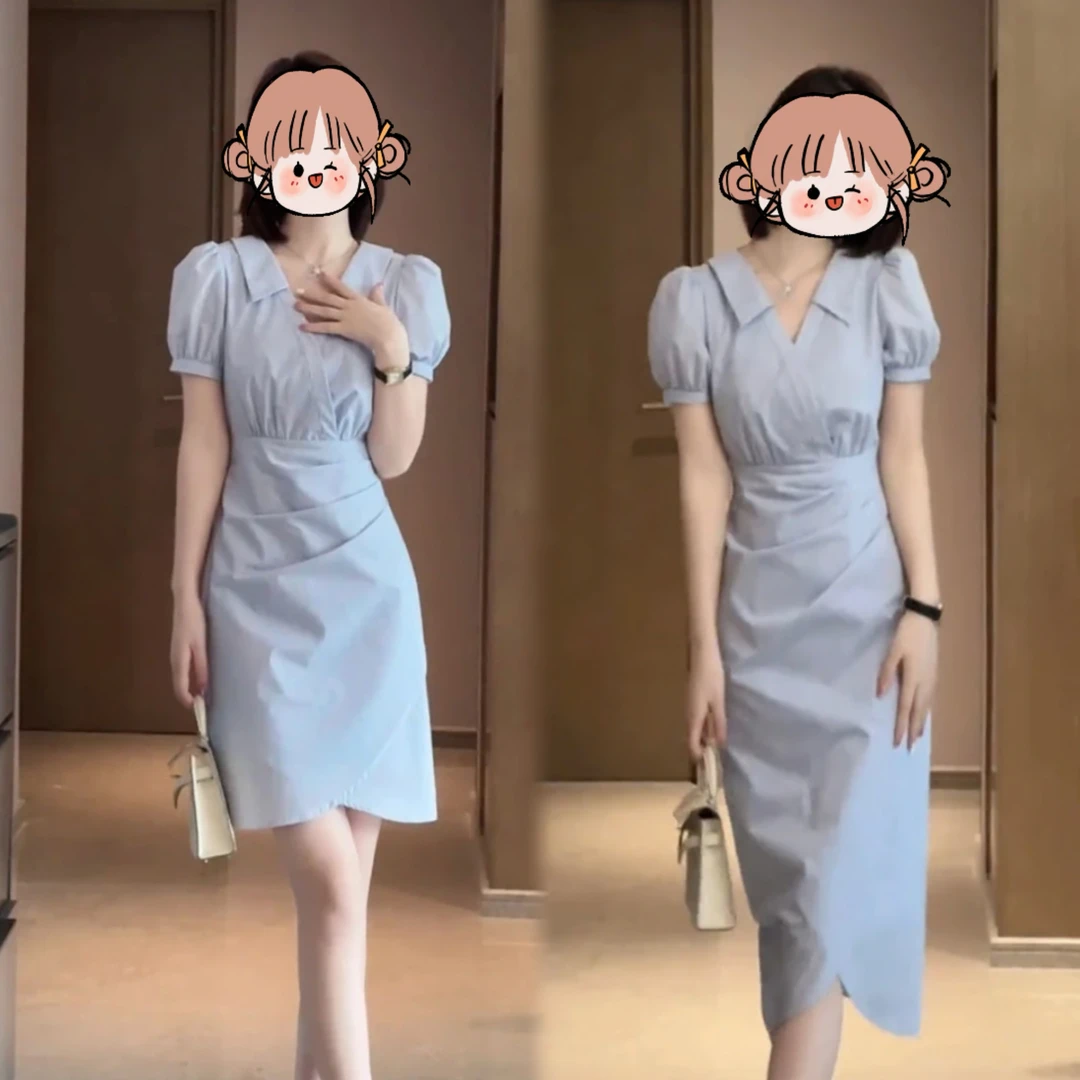 法式高级感条纹衬衫连衣裙女夏季修身显瘦气质女神范高端字裙子