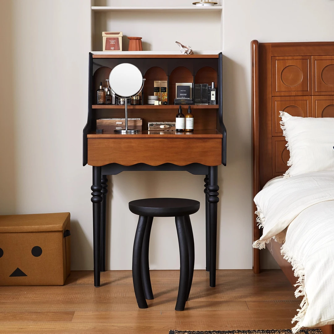 屿墨丨贝拉梳妆台实木化妆桌收纳柜一体卧室小型梳妆桌复古化妆台