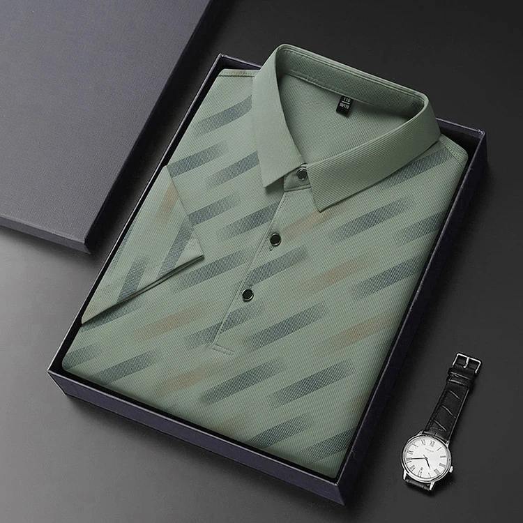 男薄款短袖夏季Polo衫无痕polo衫印花条纹上衣时尚轻奢商务