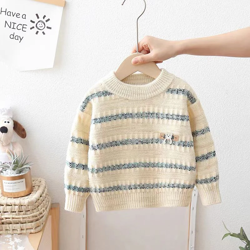 男童毛衣秋冬新款1234岁婴儿童条纹针织衫套头宝宝韩版加厚打底衫