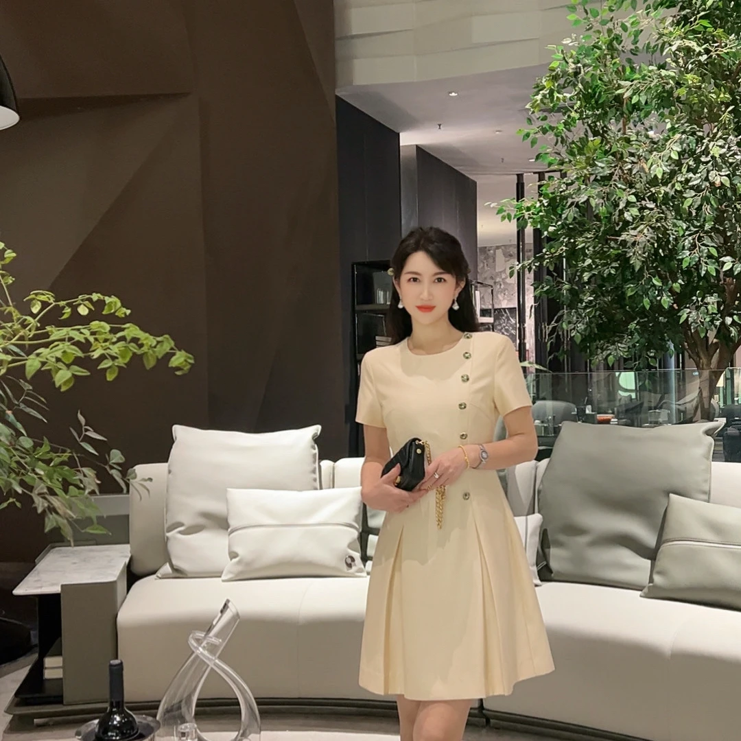 【七彩乐章】25101 安妮老板 收腰气质名媛显瘦有口袋短袖连衣裙