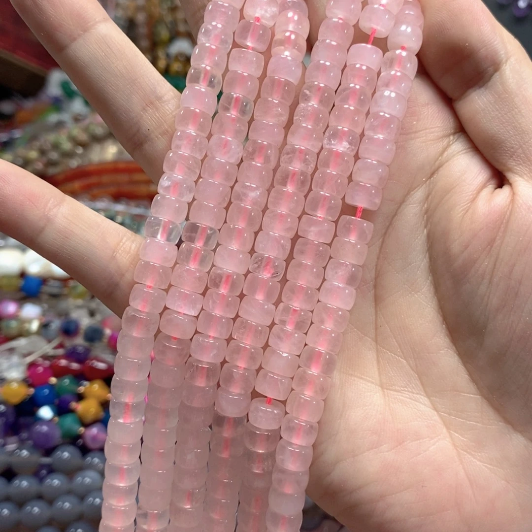 玛瑙/玉髓未镶嵌珠宝半成品粉晶直切一条卡7mm