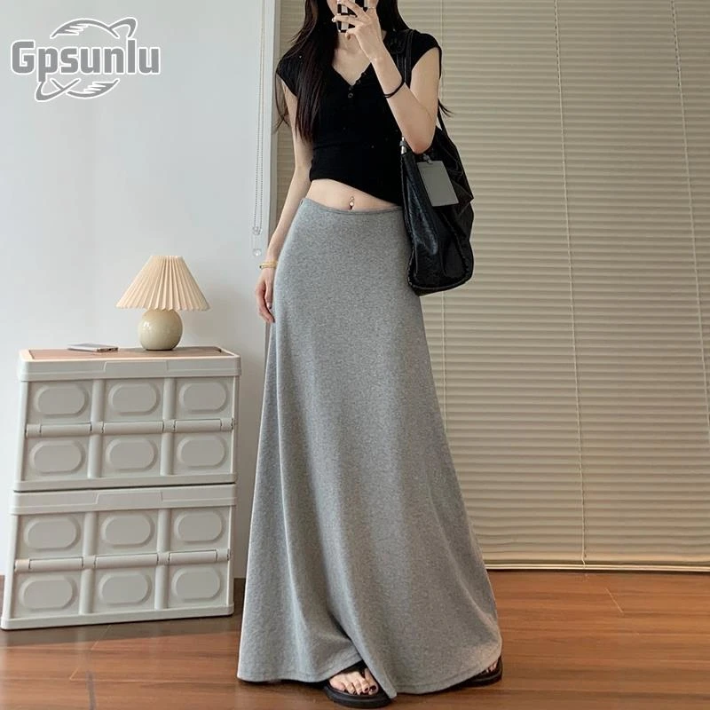 gpsunlu灰色半身裙女夏季薄款新款高级感显瘦长裙包臀垂坠感裙子
