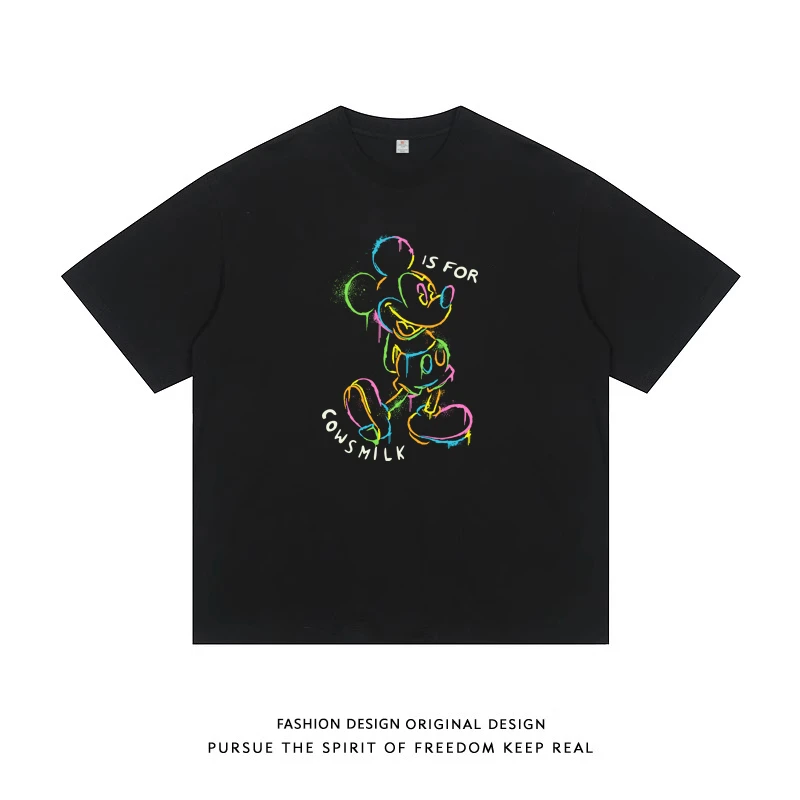 243款圆领体恤打底衫短袖t恤宽松男女半袖上衣夏季潮情侣印花