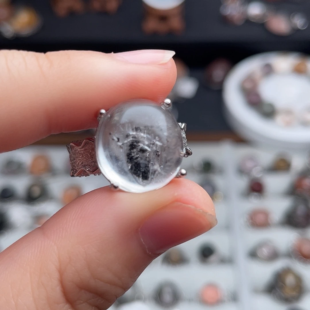 水晶戒指银S925镶嵌展**来