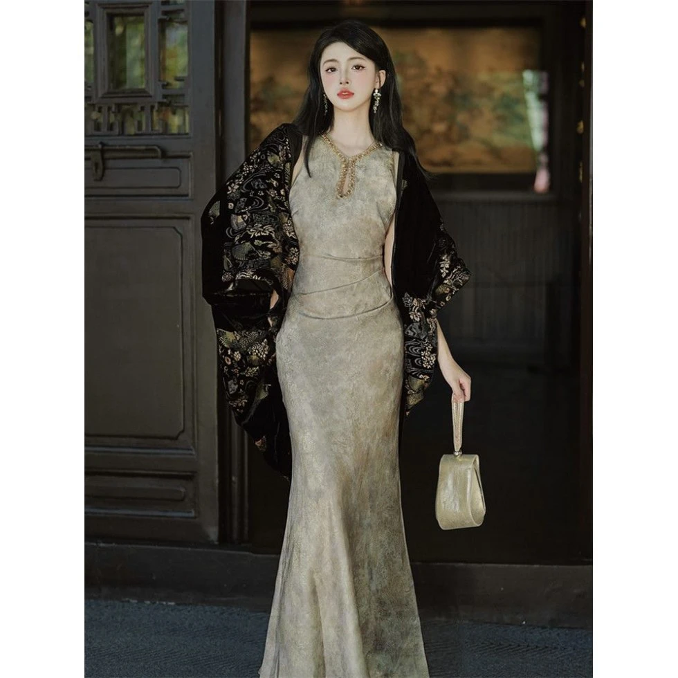 画报夫人新中式复古气质民国大小姐改良绝美旗袍新款高端修身连衣