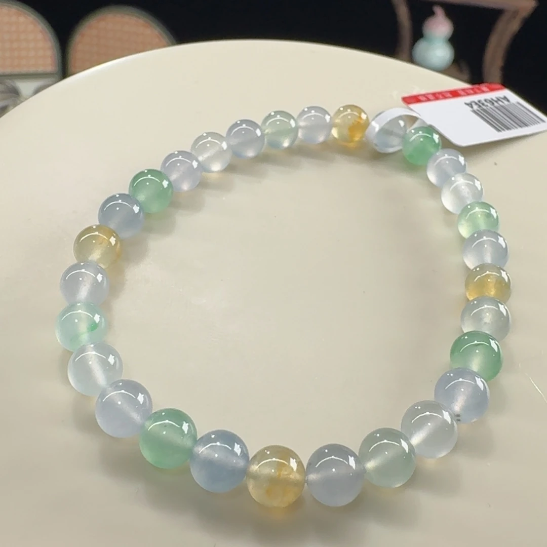未镶嵌手链翡翠炸光！精品！高冰幻彩串卡6