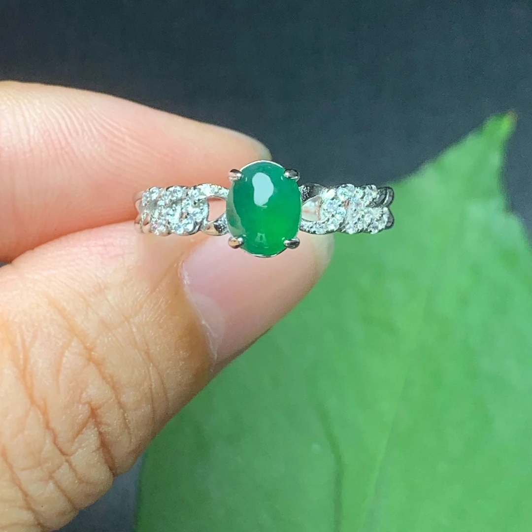 翡翠戒指天然翡翠A货冰种阳绿戒指正品翡翠阳绿戒指生日礼物