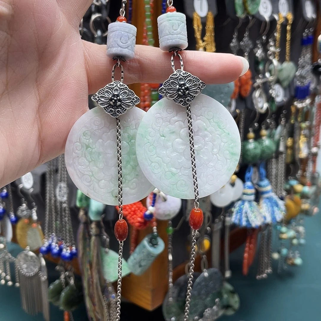 豫***）翡翠银S925镶嵌耳饰饰品