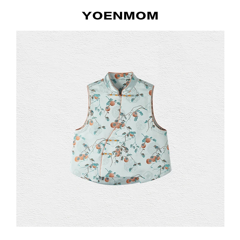 YOENMOM·好柿发生·早春新品  精致感撞色提花中式立领马甲