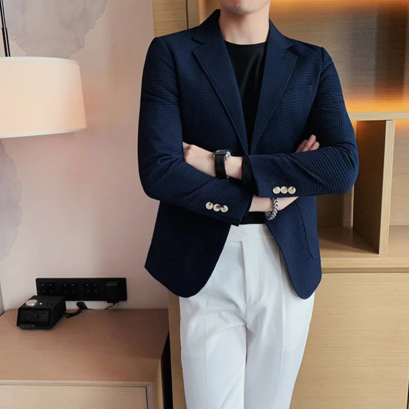 时尚英伦西装男休闲高级感修身韩版潮流痞帅西服上衣商务秋季外套