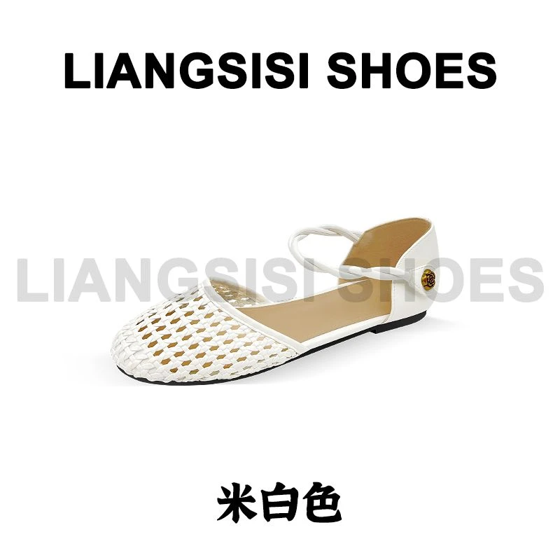 梁思思SHOES新款法式镂空编织山茶花单鞋-508