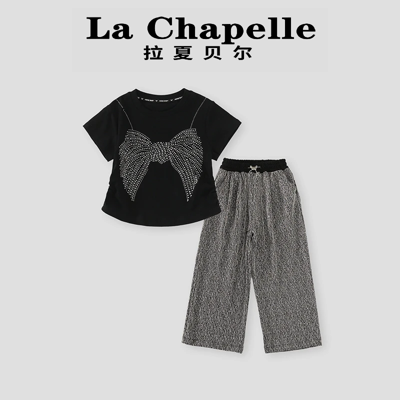 La Chapelle【拉夏贝尔】夏季新款时尚亮钻蝴蝶结儿童两件套LD483