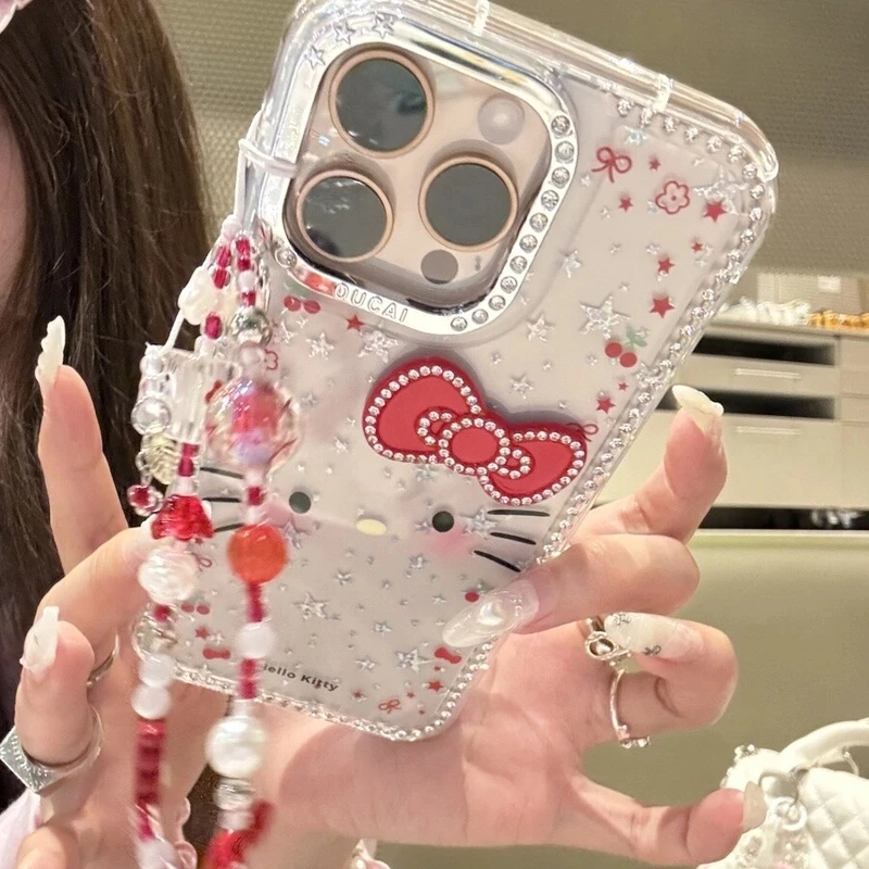 闪钻框星星kitty猫表情适用于iPhone16Promax手机壳苹果15可爱14
