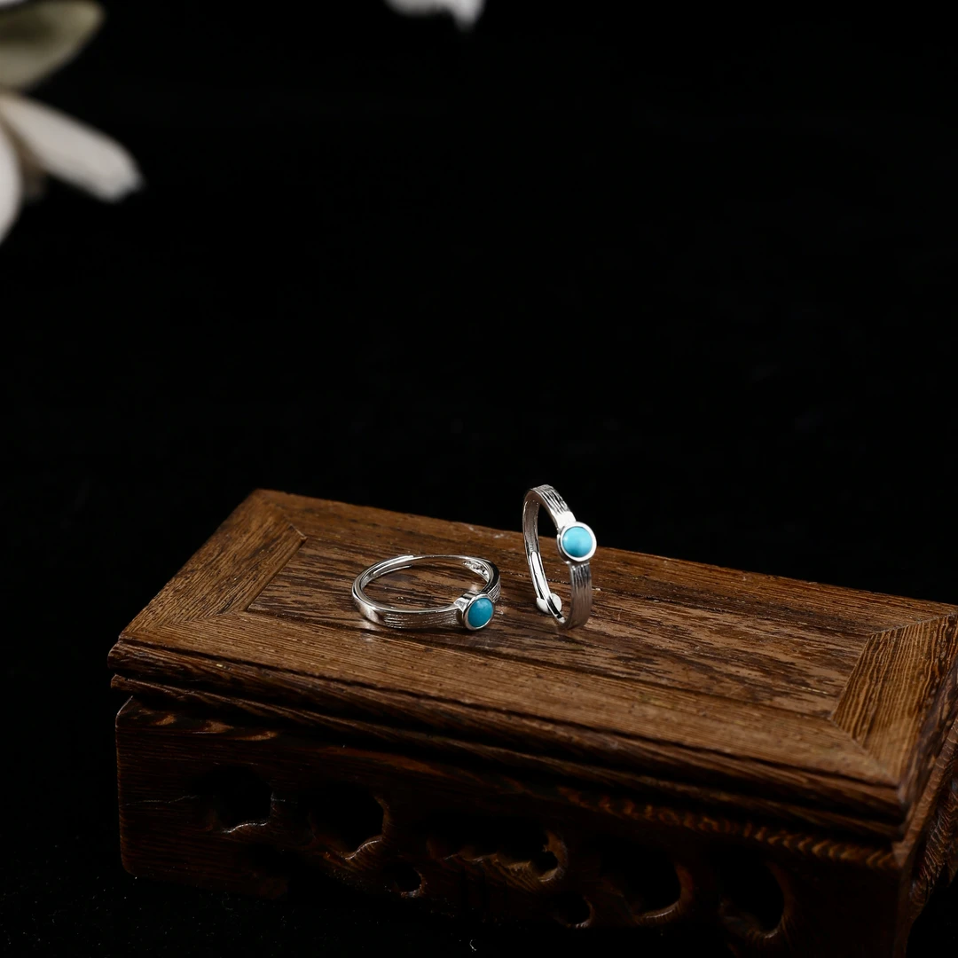 绿松石圆形蛋面银镶活口戒指多样性发一