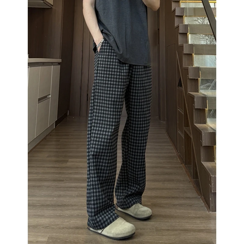 美式复古黑灰色格子裤男款春夏潮牌cleanfit裤子松弛感格纹休闲裤