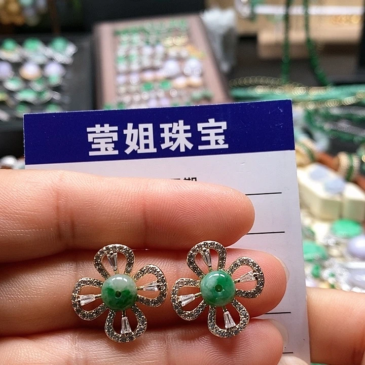 翡翠耳饰合金绿古珠耳钉