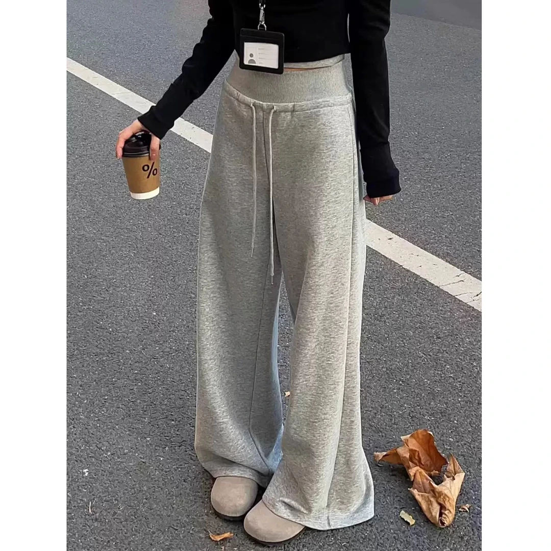 美式灰色运动裤女秋季2025新款松弛高腰休闲宽松阔腿直筒lulu卫裤