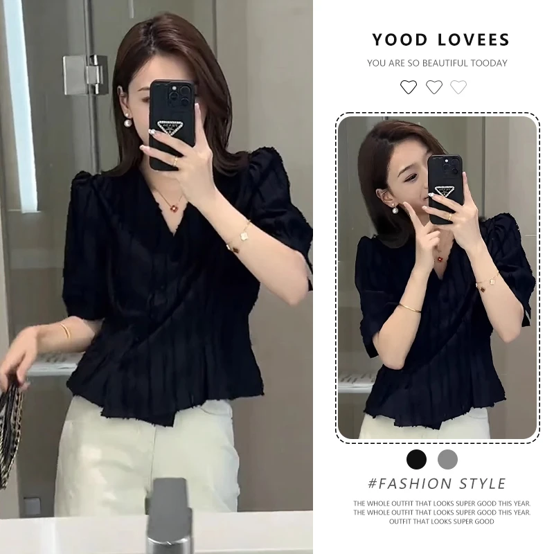小个子高级感超好看短袖女2025夏装新款温柔风百搭绝美洋气小衫潮