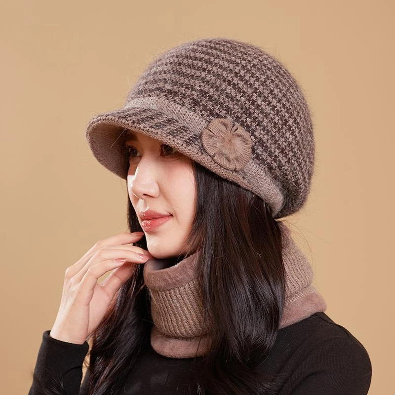 秋冬妈妈帽子女秋冬加绒保暖贝雷洋气百搭中老年人加厚针织毛线帽