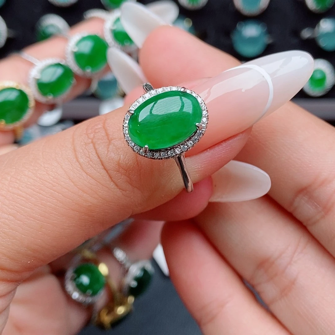 翡翠戒指银S925镶嵌5587