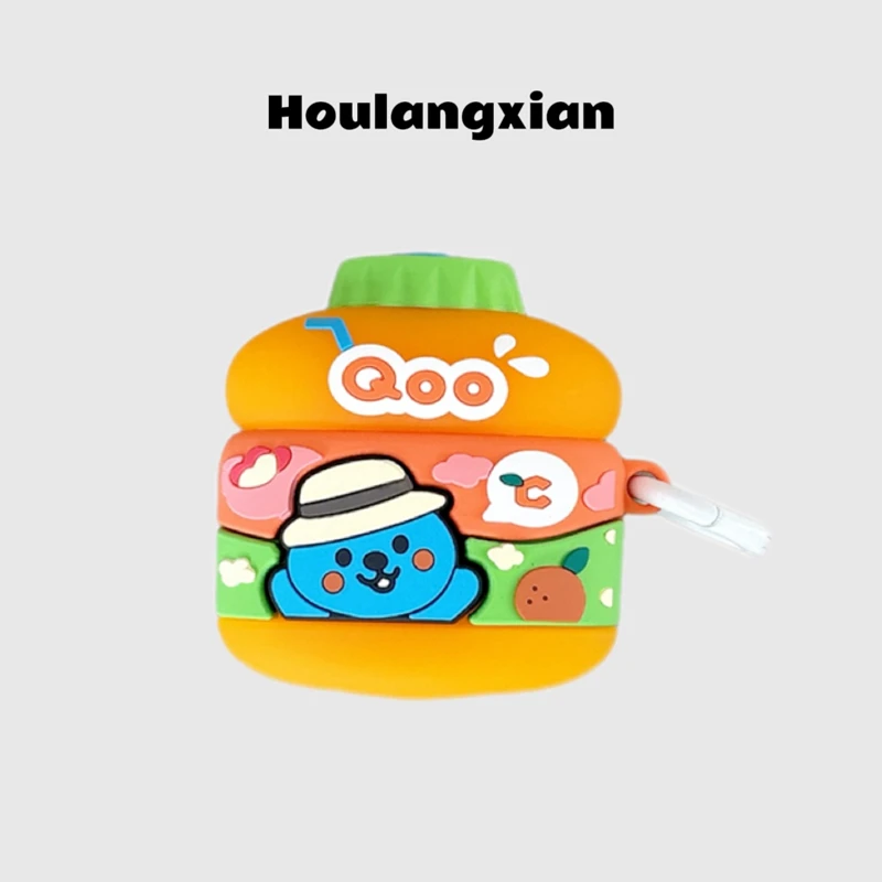 创意酷儿橙汁耳机壳适用苹果AirPods/华为FreeBuds保护套卡通防摔