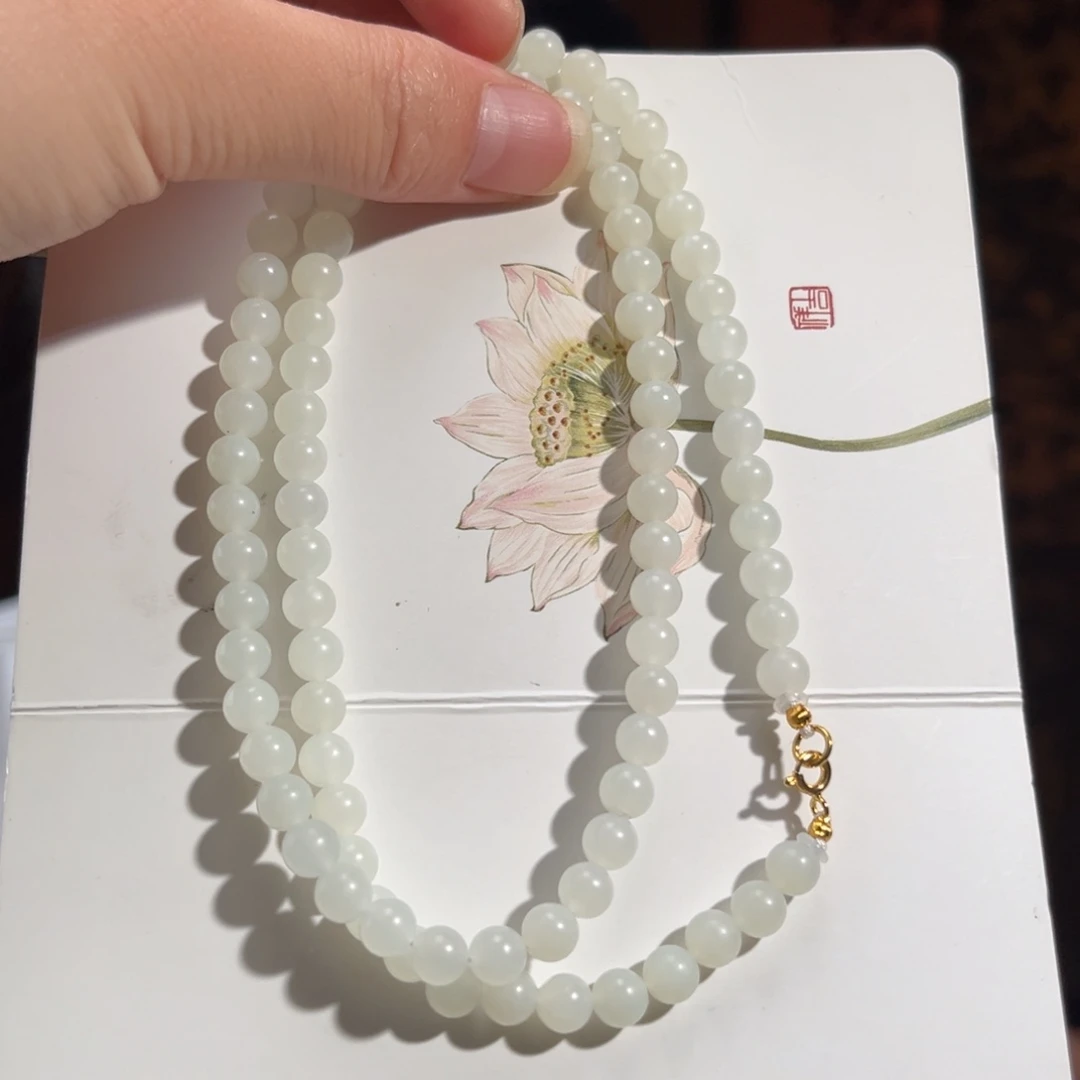 和田玉银S925镶嵌颈饰俄白6mm800