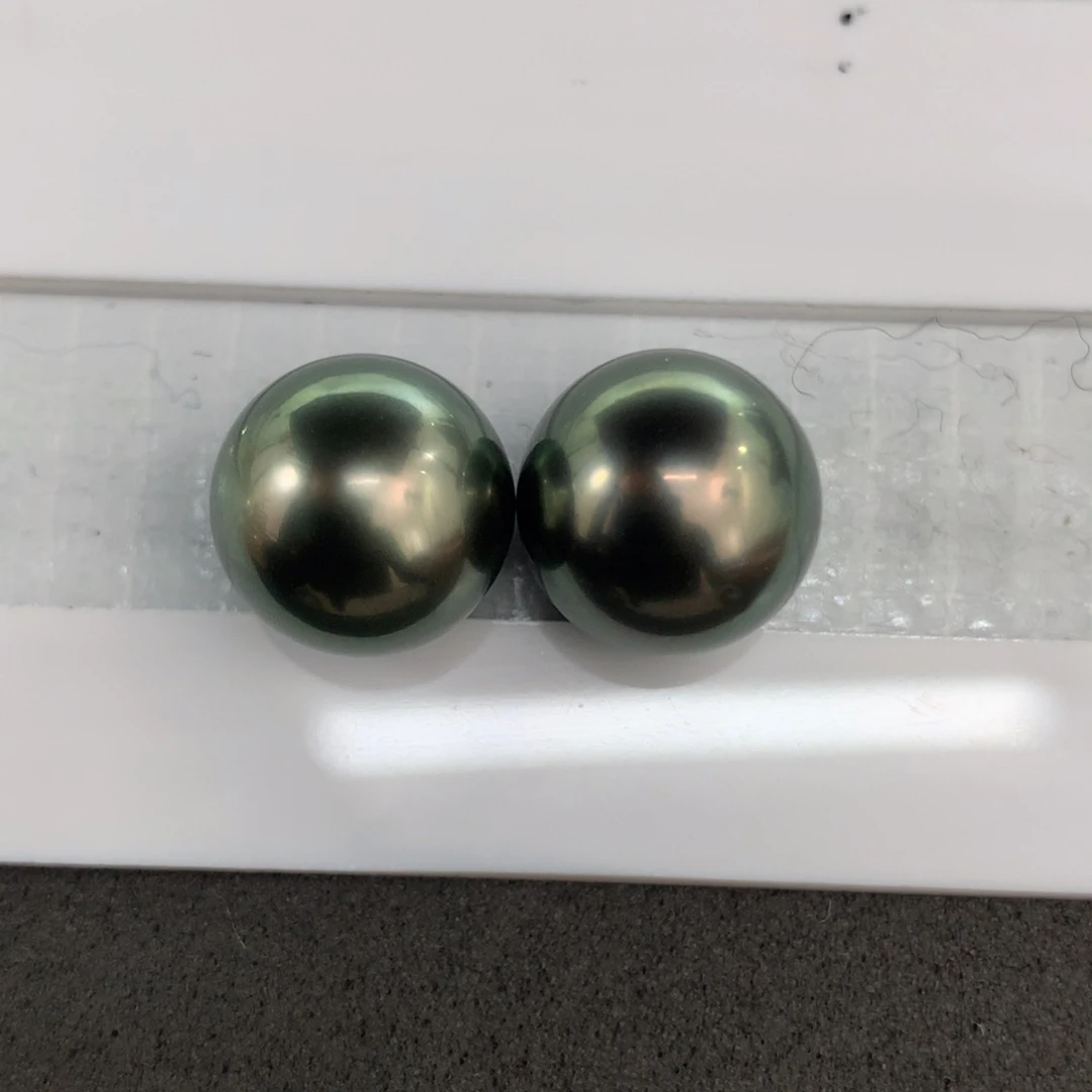 定制海水珍珠未镶嵌裸珠大溪地孔雀绿色11-12mm适合背镶