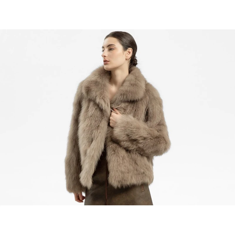 Mashi拥抱的温度芬兰进口皇冠级狐狸腹毛立领流光风皮草外套-2306