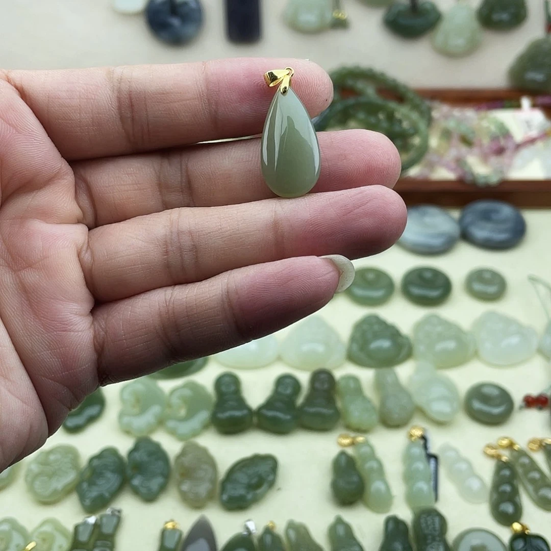 和田玉银S925镶嵌吊坠(不含链)