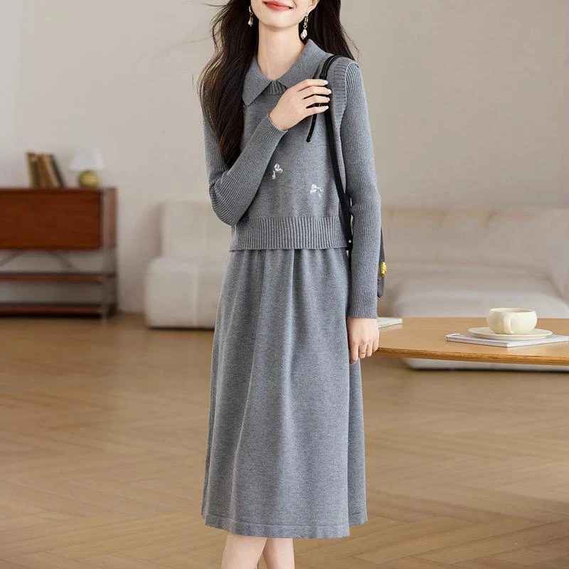 法芬图法式小香风马甲背心针织裙两件套装穿搭女2025春秋款连衣裙