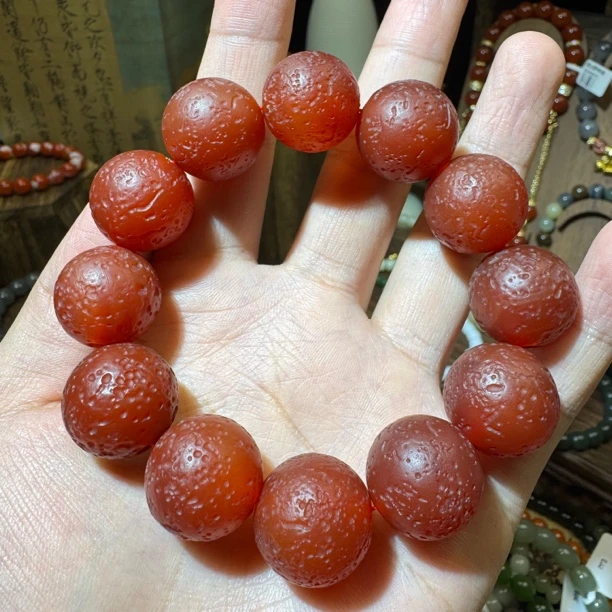 高品质老坑料凹凸纹理红玛瑙手串卡20