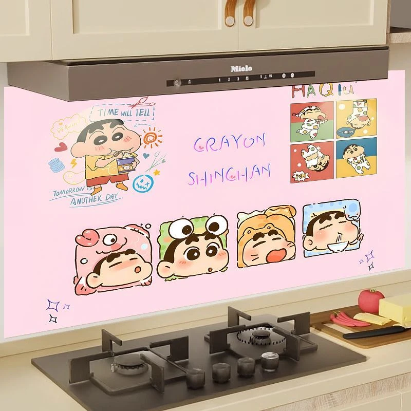 厨房防油贴纸自带背胶防水防油可擦洗耐高温油烟机蜡笔小新墙贴画