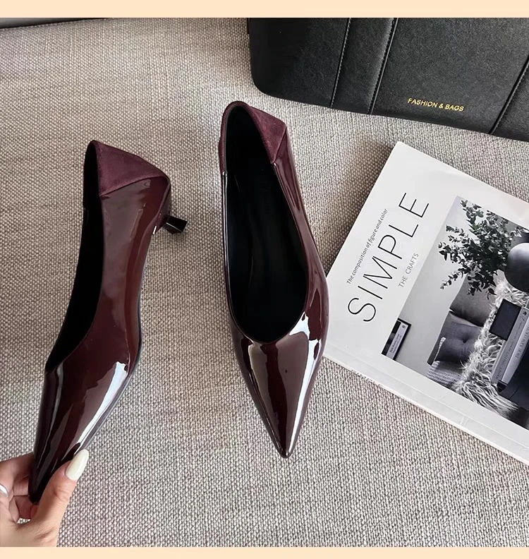 小众红色高跟鞋春季尖头法式气质单鞋时尚性感浅口百搭漆皮秋季
