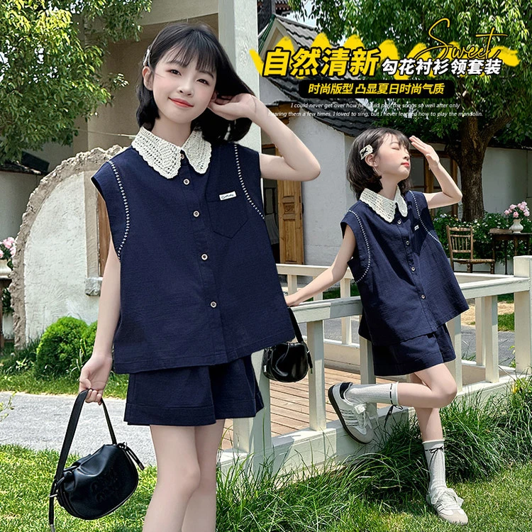 休闲风女童夏季薄款套装清凉感公主风儿童小香风洋气时尚学生潮款