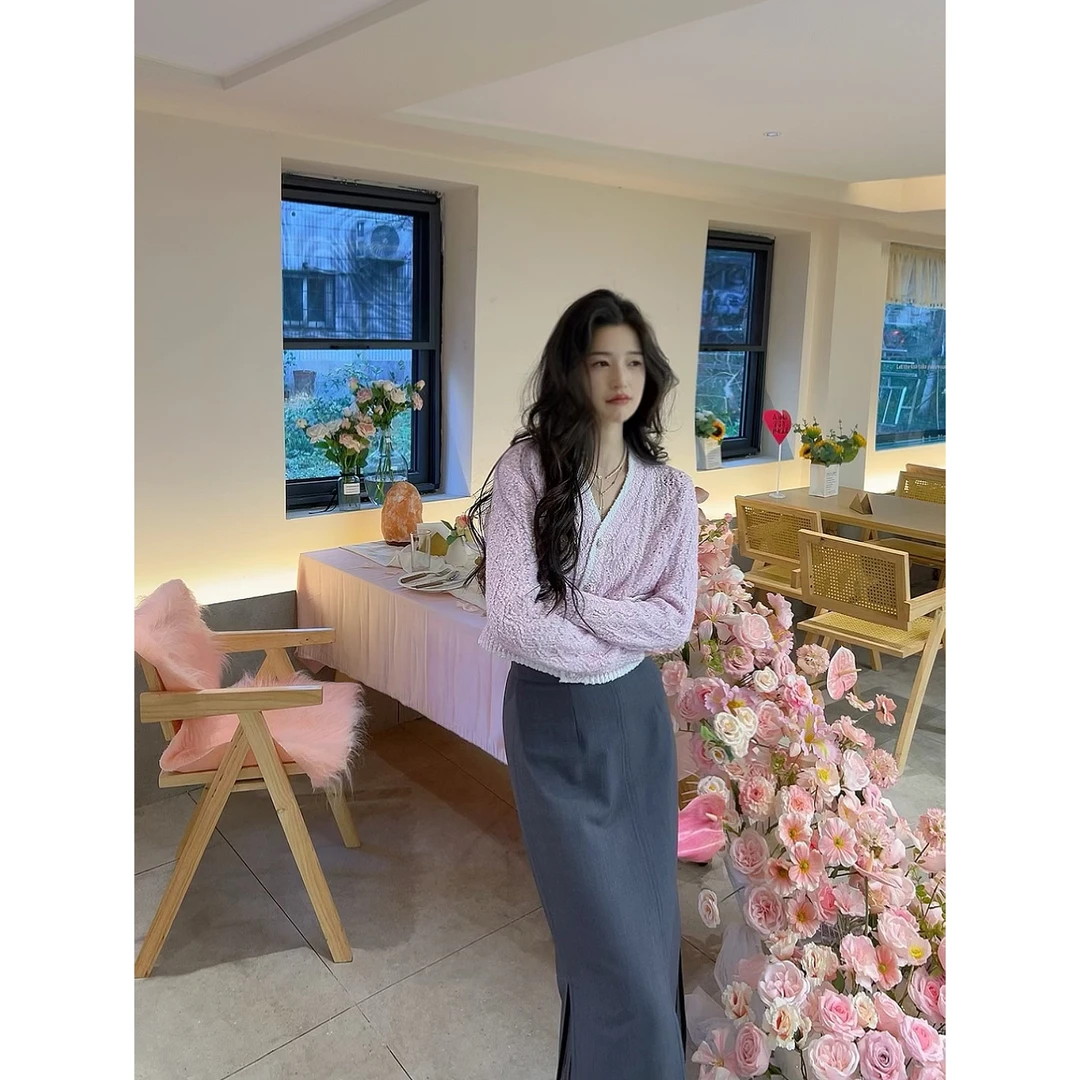 GIRDEAR/哥弟「粉红泡泡」新款星光针织开衫148017