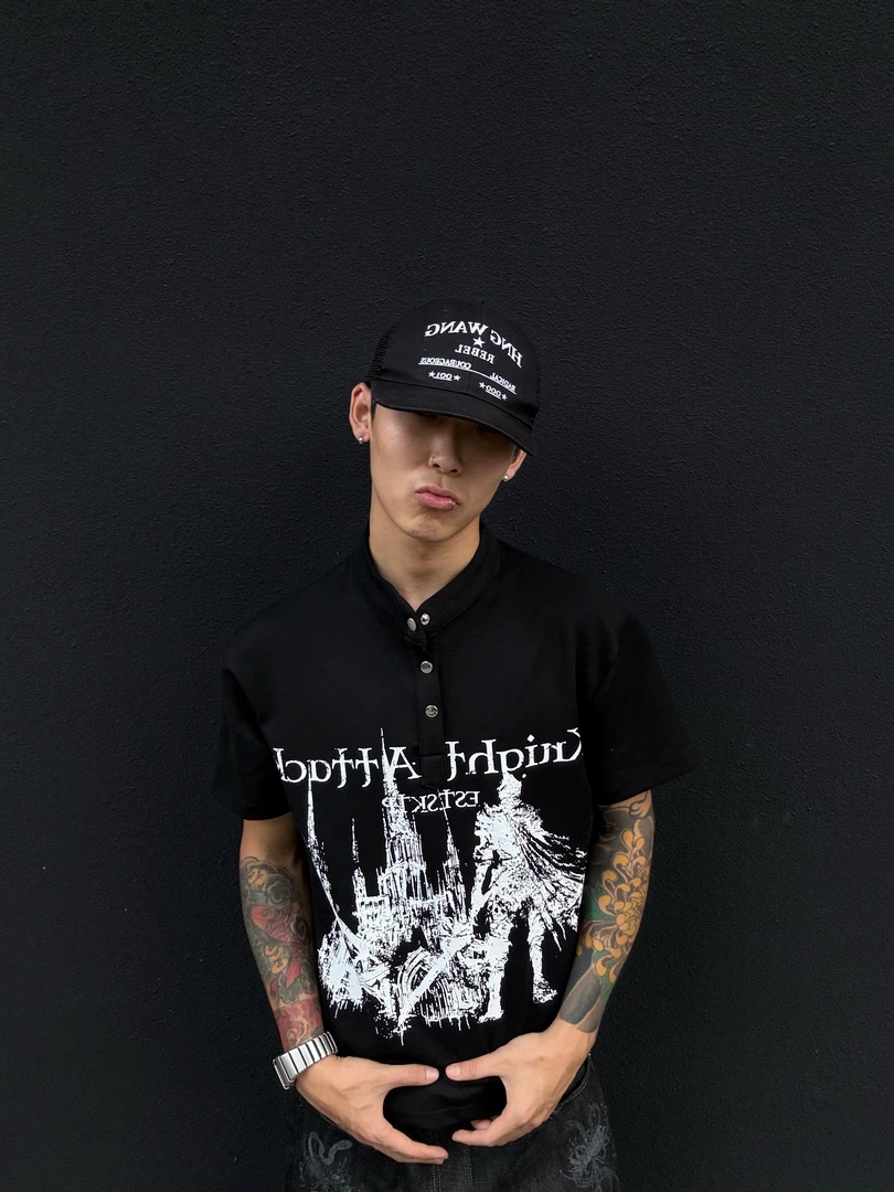 SKATEPARK “凯旋骑士”260g空气层哥特风做旧印花正肩亨利领短袖