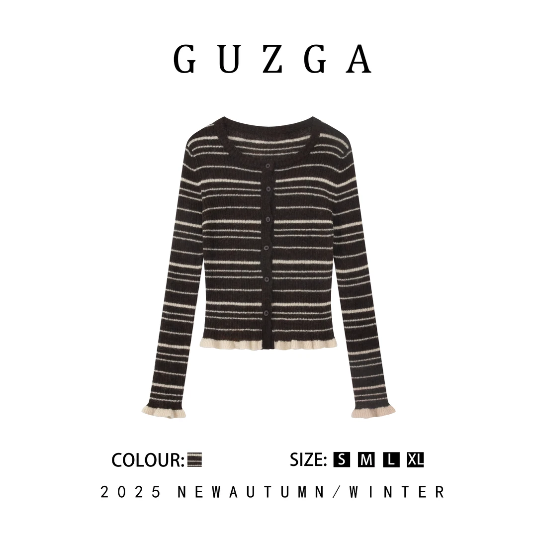 GUZGA【无价之宝】2025早秋上新复古圆领针织开衫时尚百搭舒适