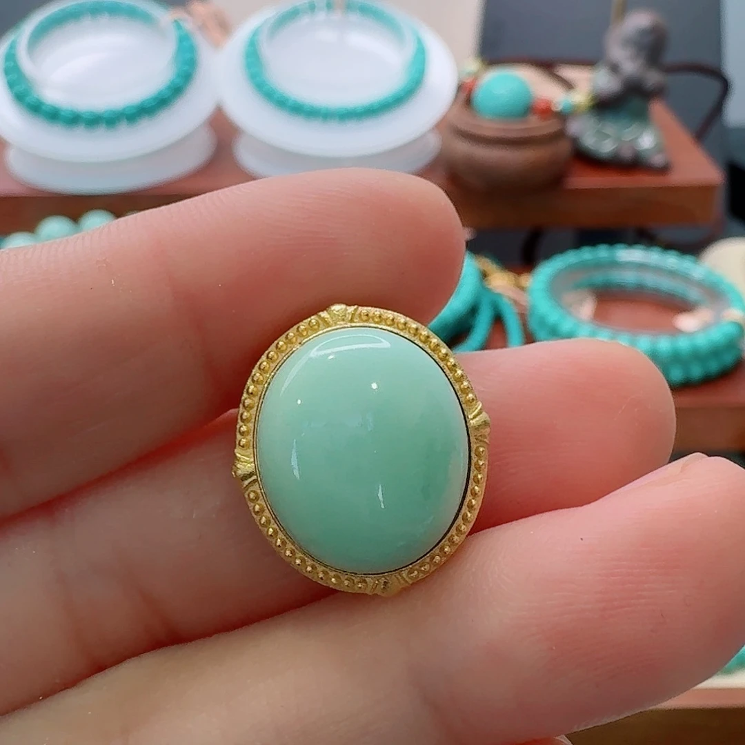绿松石18K金镶嵌珠宝半成品