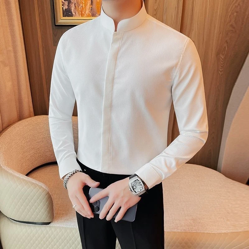 【专柜正品】中山领衬衫长袖男士秋装新中式男装立领2025新款衬衣