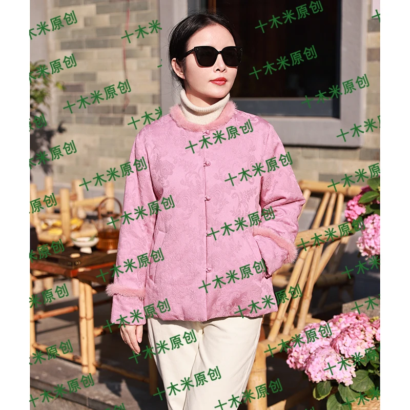 冬日礼物/十木米原创冬季新款重工提花百搭棉服拜年服外套女