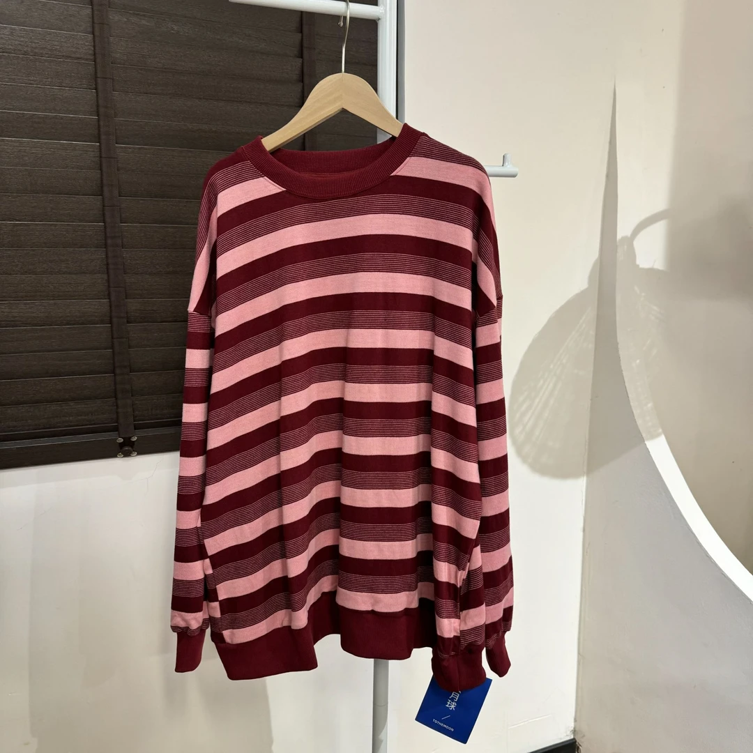 UpSd-重磅炸【条纹长袖】宽松长袖百搭休闲宽松圆领长袖