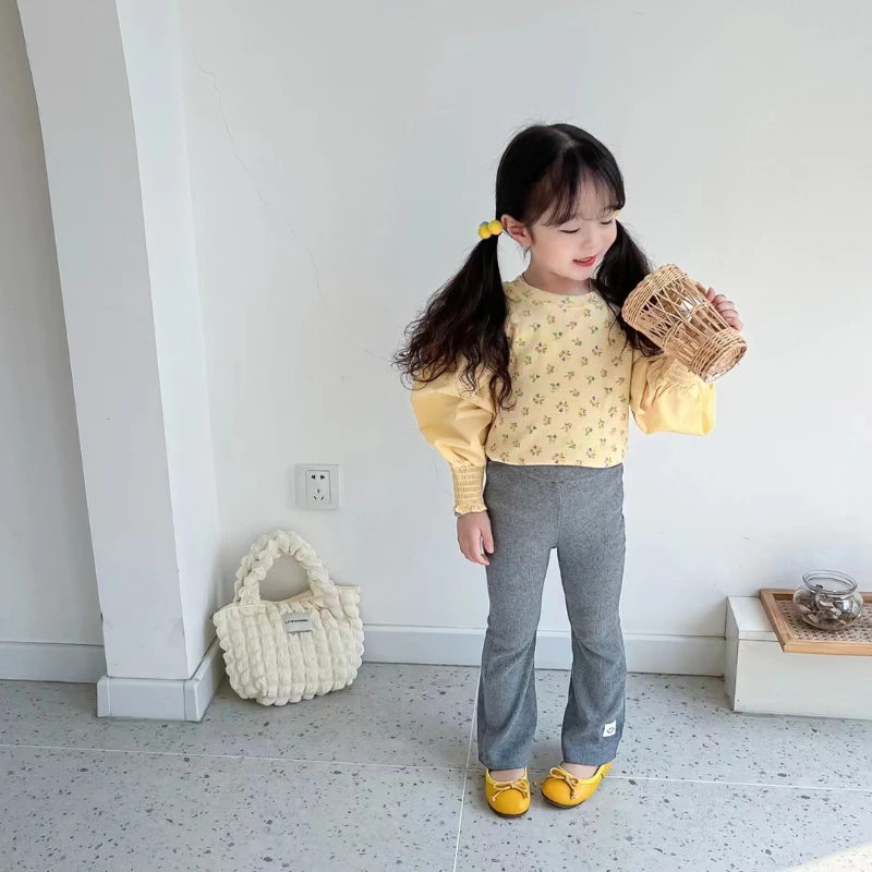 碎花36035女童小花灯笼袖T恤打底衫春秋季新款儿童长袖