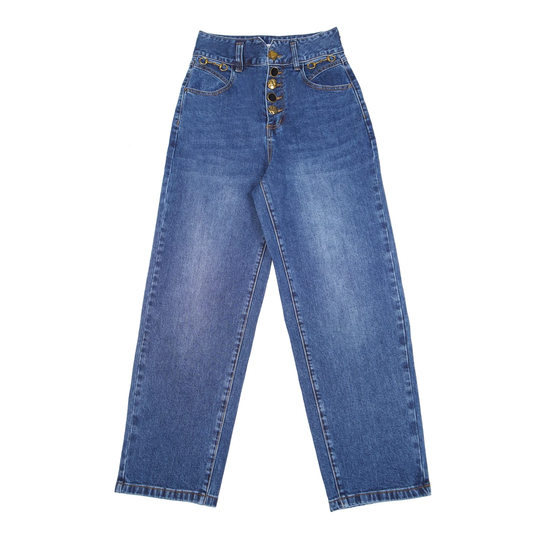 LUDICO前门襟纽扣牛仔裤直筒女儿102613