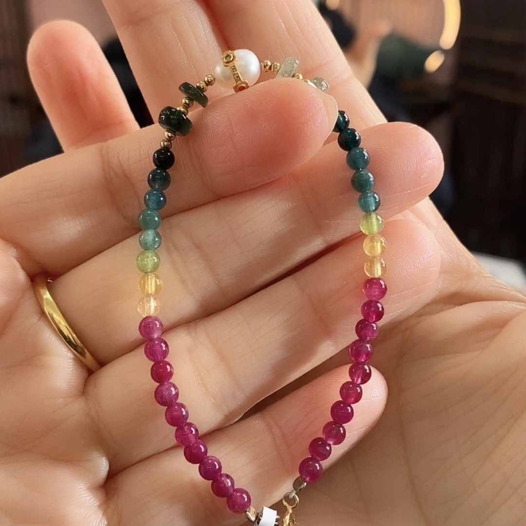 碧玺银S925镶嵌手链G2186单圈颜色微差