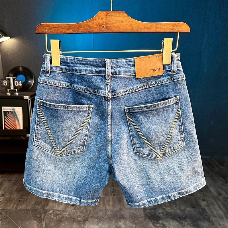 臣吾2025夏季新款男士牛仔短裤修身潮流百搭休闲简约纯色三四分裤