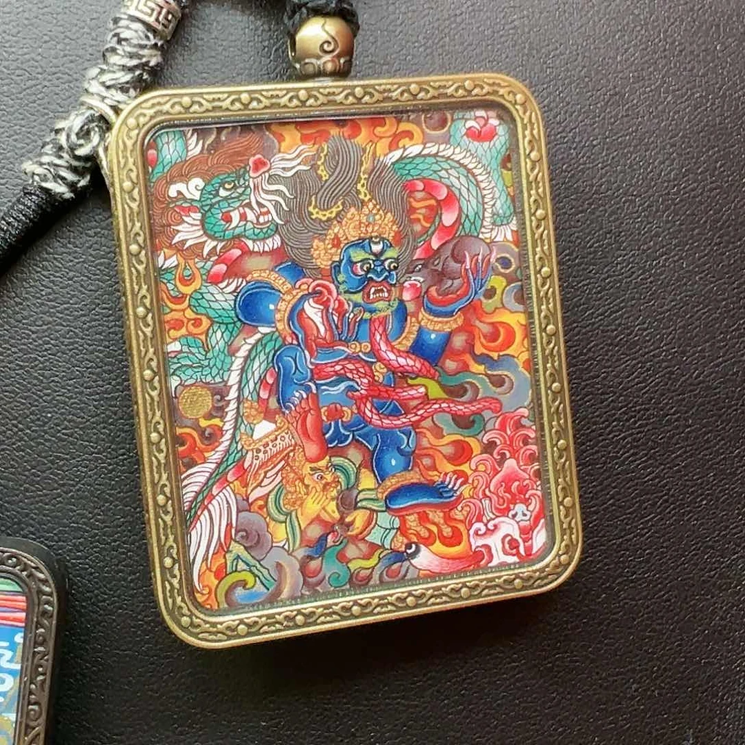 吊坠背*全手绘热贡唐卡黑财神