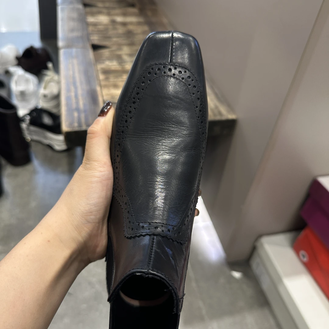 复古港风休闲风平跟方跟四季通用胶粘短靴女春秋方头