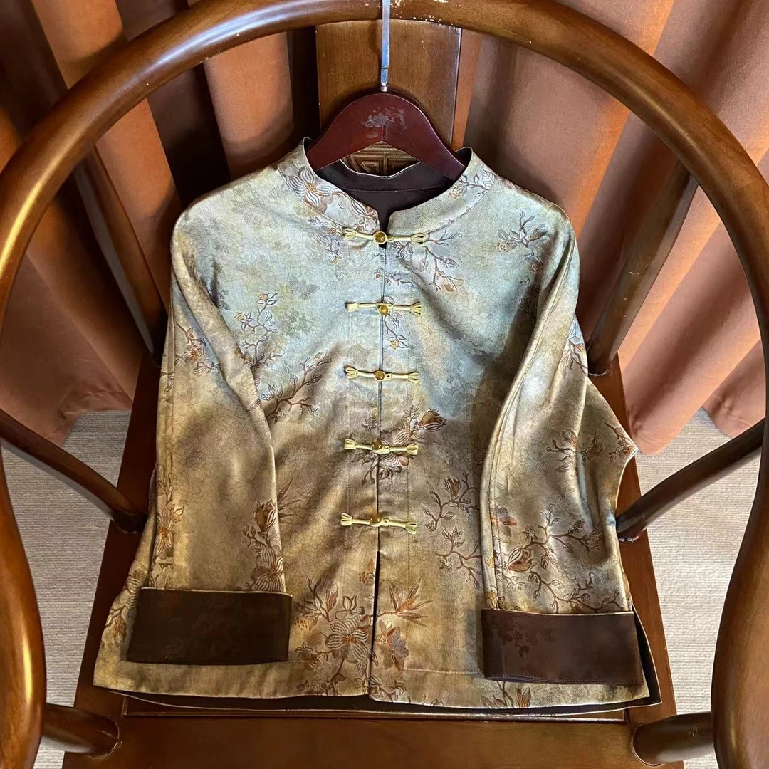 【冷眸】复古提花长袖新中式上衣网红重磅高档衬衫时尚款宽松型 女